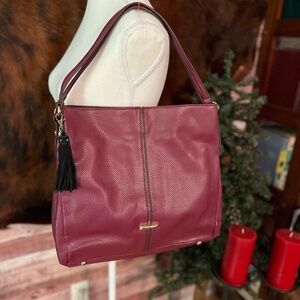 Anne Klein Pebbled Plum Faux Leather Purse w/ Polka Dot Lining